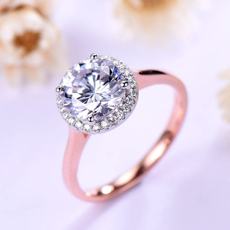 Two Tone gold 3ct engagement ring White head unique stacking ring in 925 sterling silver with Man made CZ diamond color band