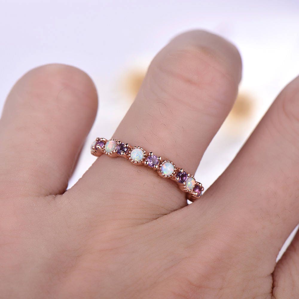 Opal Amethyst Engagement Ring 14k 18k Rose Gold 925 Sterling Etsy
