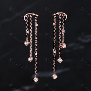 Vintage Morganite Moissanite Dangle Earrings Rose Gold Unique Morganite Drop Earring Dainty Engagement Wedding Bridal Anniversary Gift Women