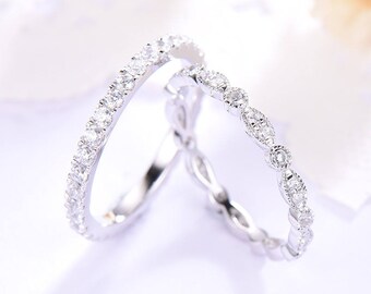 White Gold Wedding Ring Set Dainty 