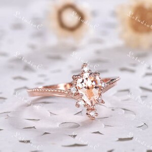 Dainty Pear taglio Morganite Fidanzamento Anello Pera Shape Rosa Morganite Anello Nuziale Anello in Argento Sterling Anello Oro Rosa Promise Ring Anello Donna Anello immagine 2