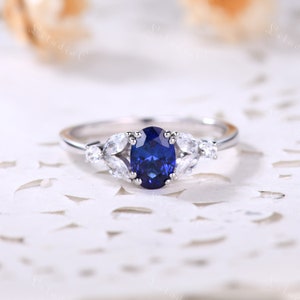 Blue Sapphire Engagement Ring 14k Sterling Silver White Gold - Etsy