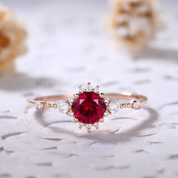 Antique Ruby Ring Vintage Ruby Engagement Ring Ruby Gemstone Ring Sterling Silver Ring Rose Gold Ruby Ring Unique Ring Promise Ring for Her