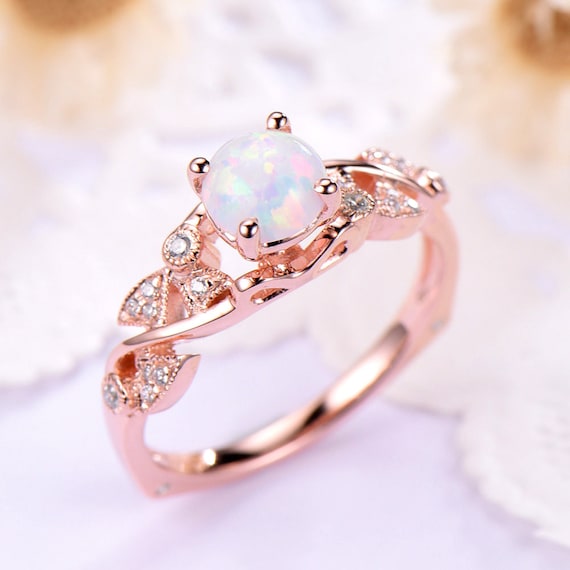 Opal Engagement Ring Halo 14k 18k Rose Gold 925 Sterling Silver CZ Diamond Marquise Milgrain Wedding Band Antique Anniversary Gift Women Set