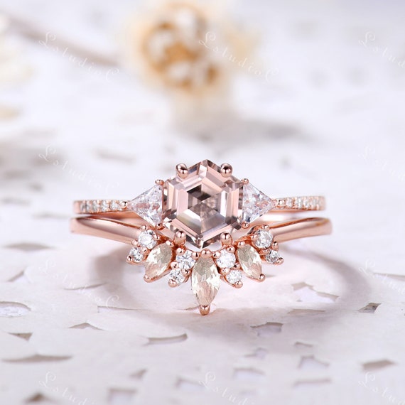 Hexagon morganite ring deals