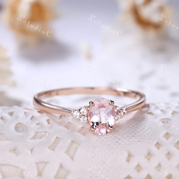 Dainty Oval Cut Pink Morganite Engagement Ring 14k Rose Gold 3