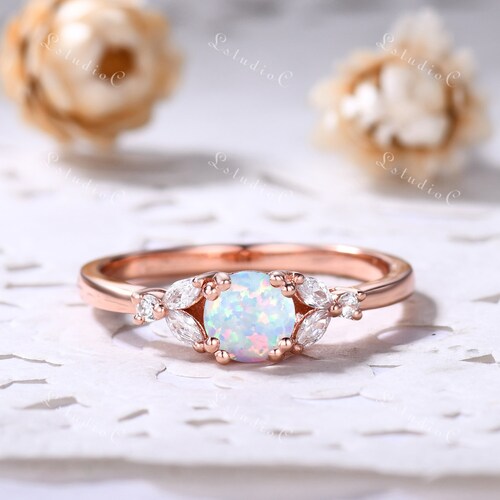Vintage Rainbow Moonstone Engagement Ring Rose Gold shops Marquise Moissanite Ring Unique Dainty Ring Sterling Silver Promise Ring for Women