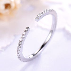 Moissanite Diamond Wedding Band White Gold Sterling Silver Ring Open Ring Engagement Ring Bridal Stacking Ring Matching Band Promise Ring