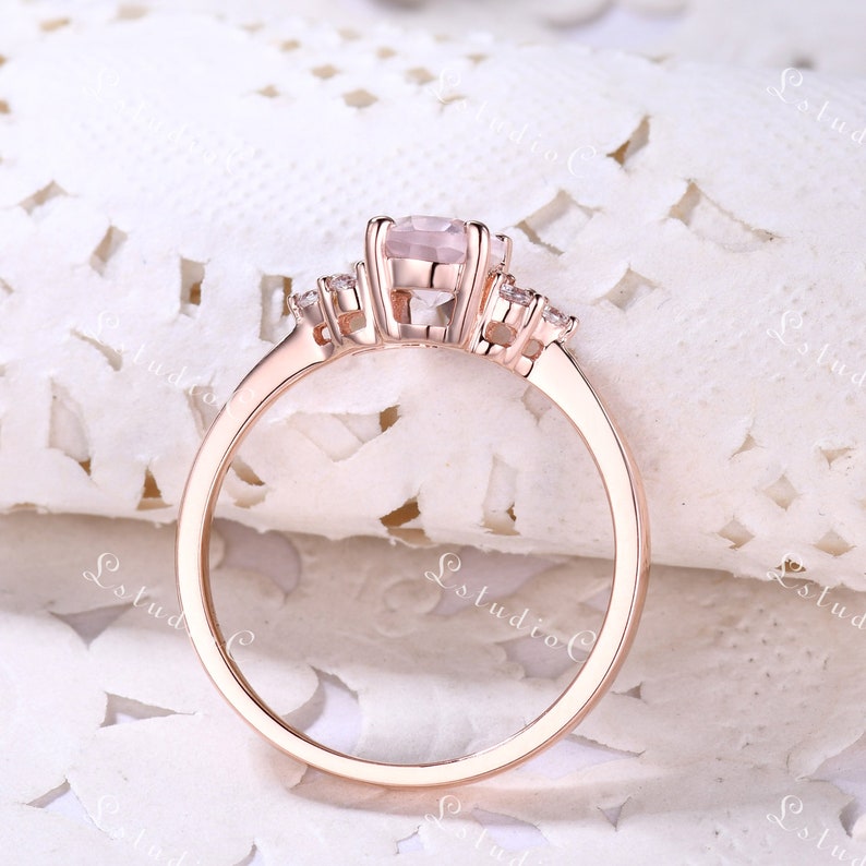 Natural Oval Rose Quartz Engagement Ring Sterling Silver Dainty Quartz Ring Vintage Gemstone Ring Women Unique Wedding Promise Ring image 5