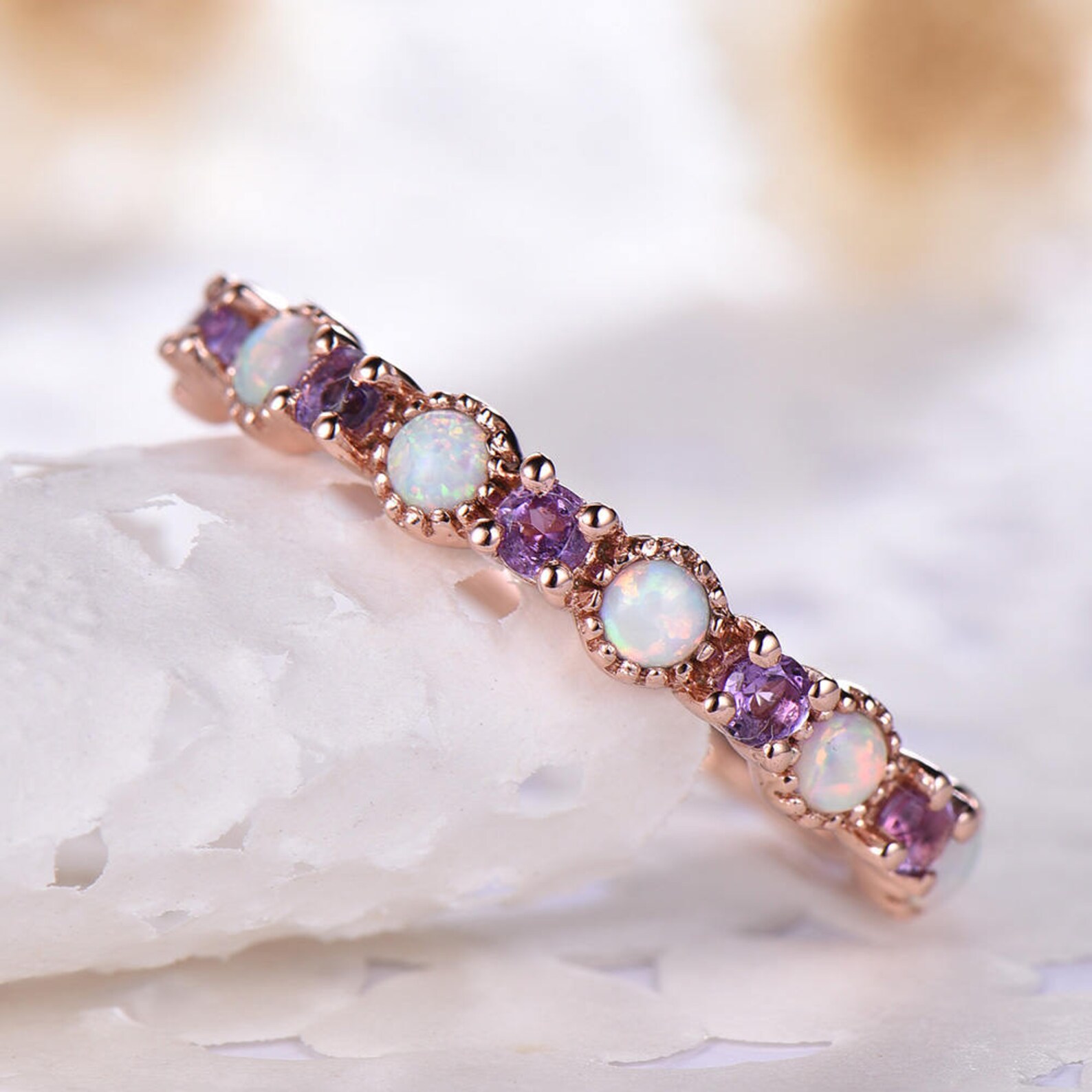 Opal Amethyst Engagement Ring 14k 18k Rose Gold 925 Sterling Etsy
