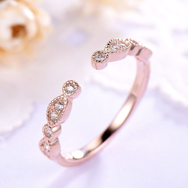 Moissanite Wedding Band Rose Gold Gap Wedding Band Dainty Etsy