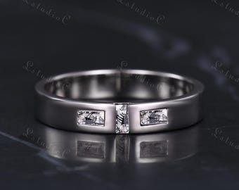 バゲットカットのブルームーンストーンの結婚指輪、スターリング