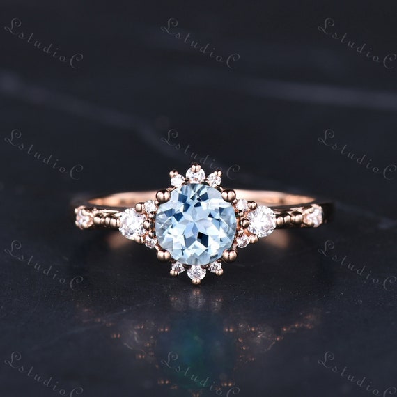 Aquamarine birthstone engagement rings sale