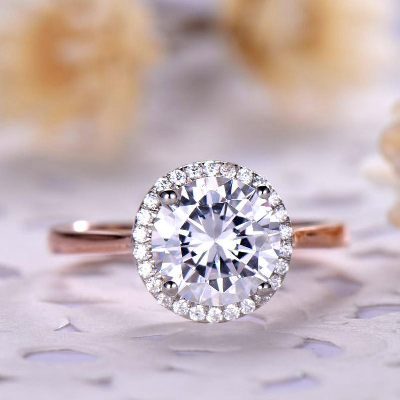 Two Tone gold 3ct engagement ring White head unique stacking ring in 925 sterling silver with Man made CZ diamond color band