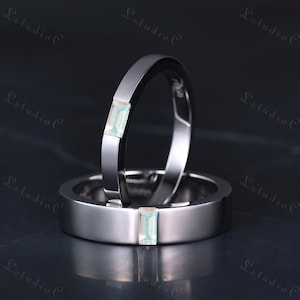 バゲットカット ムーンストーン カップル 結婚指輪 セット ソリッド ホワイトゴールド メンズ プレーン ゴールド バンド レディース スタッキング マッチングリング ソリティア ミニマリスト ギフト
