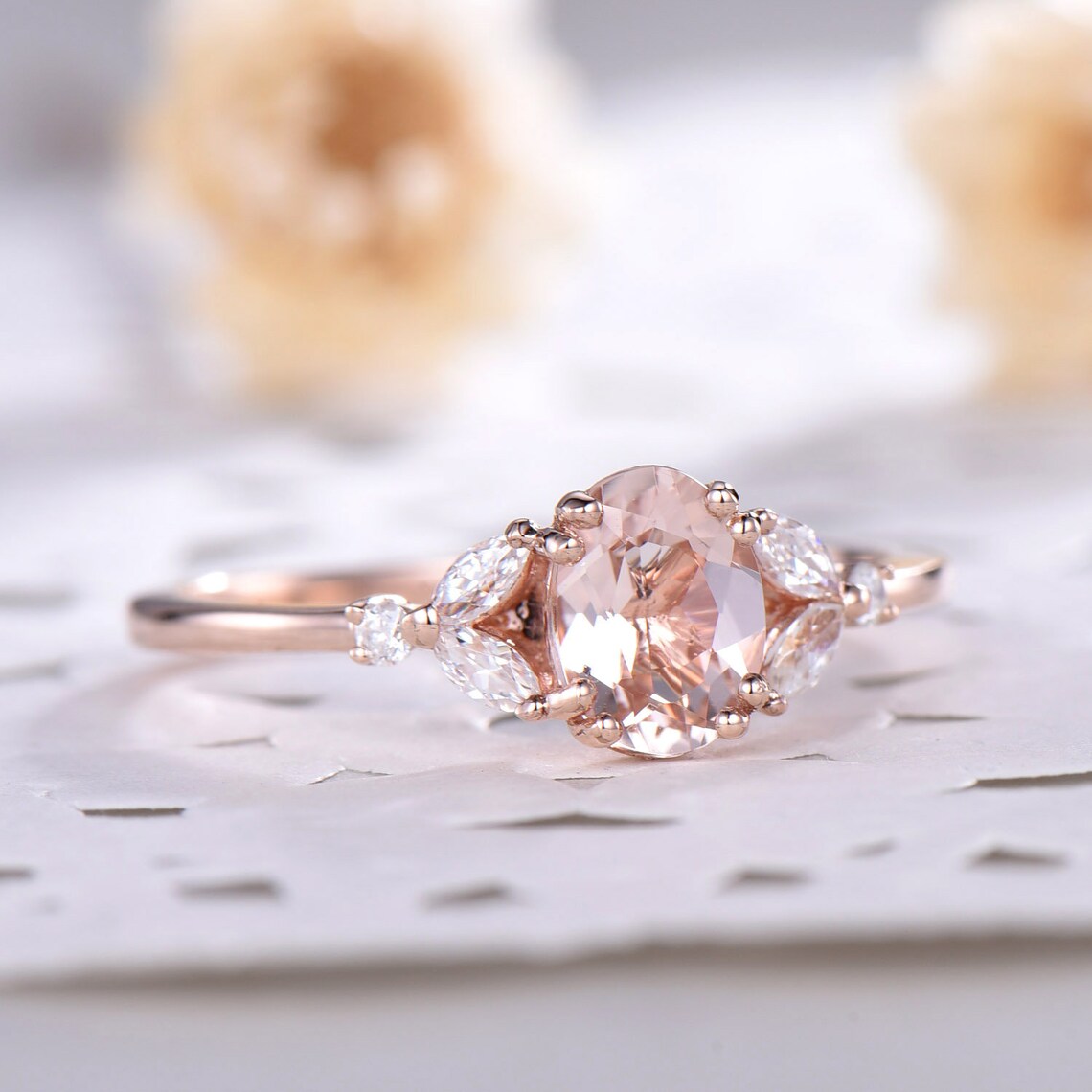 Pink Morganite Engagement Ring Oval Morganite Ring Rose Gold image 1