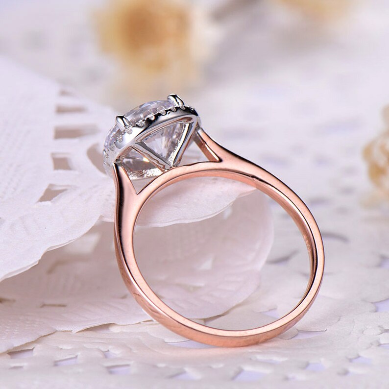 Two Tone gold 3ct engagement ring White head unique stacking ring in 925 sterling silver with Man made CZ diamond color band
