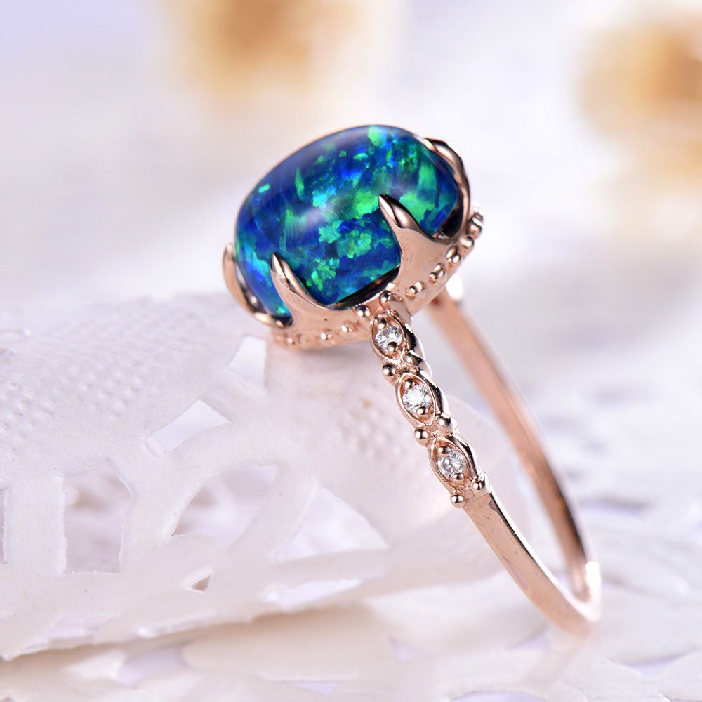 Black Fire Opal Engagement Ring 14k 18k Rose Gold 925 Sterling Etsy