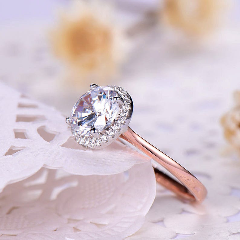 Two Tone gold 3ct engagement ring White head unique stacking ring in 925 sterling silver with Man made CZ diamond color band