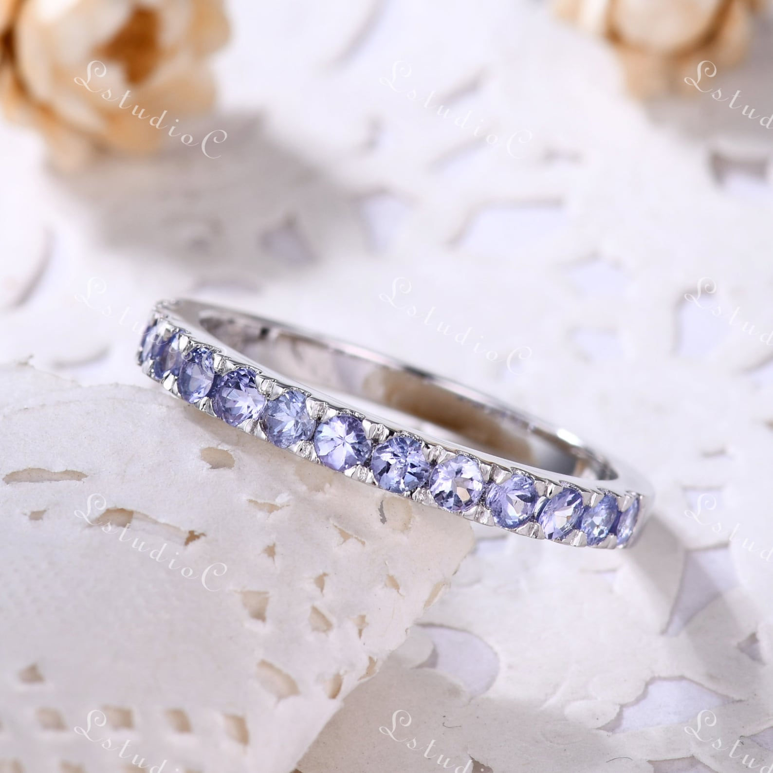Tanzanite Wedding Band White Gold Half Eternity Tanzanite Engagement Tanzanite Wedding Band White Gold Half Eternity Tanzanite Engagement
