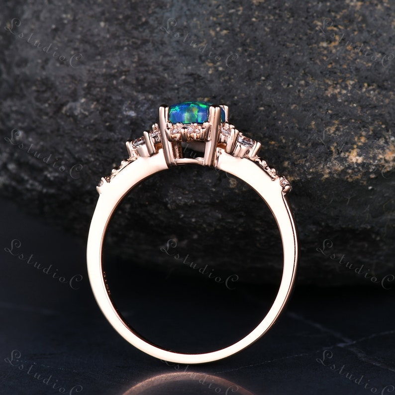 Vintage Blue Aquamarine Diamond Engagement Ring Sterling Silver Dainty March Birthstone Ring 14k Aquamarine Ring Women Wedding Promise Ring image 4