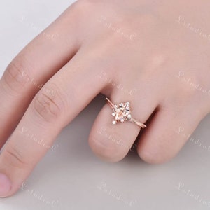 Dainty Pear taglio Morganite Fidanzamento Anello Pera Shape Rosa Morganite Anello Nuziale Anello in Argento Sterling Anello Oro Rosa Promise Ring Anello Donna Anello immagine 5