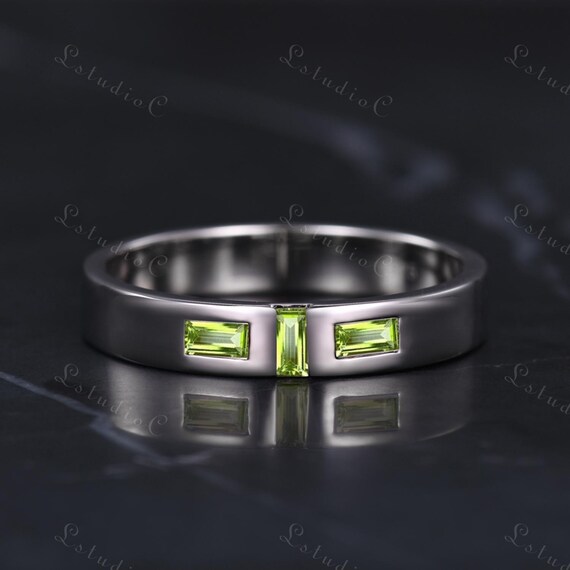 バゲットカット ブルー サンドストーン 結婚指輪 スターリングシルバー 