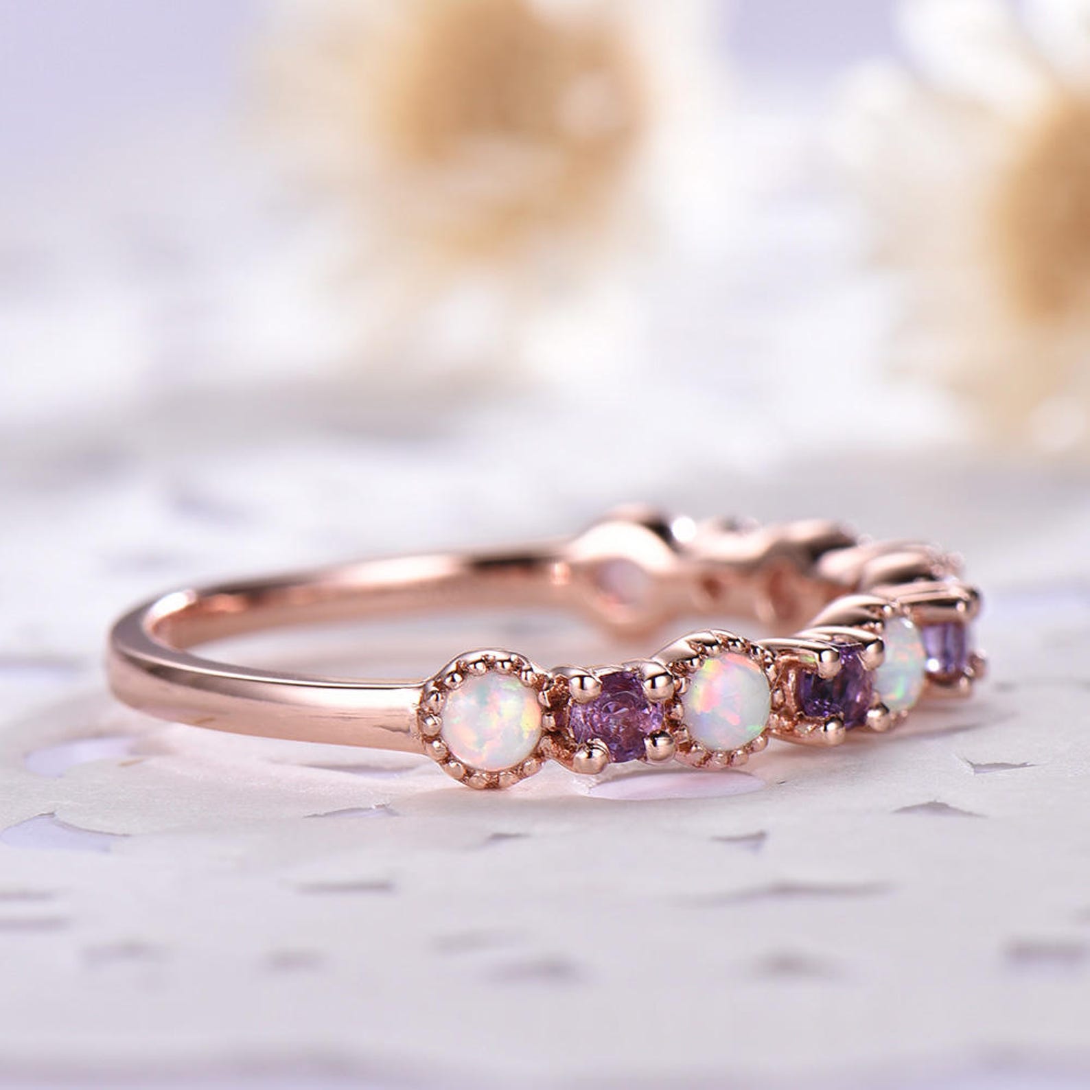 Opal Amethyst Engagement Ring 14k 18k Rose Gold 925 Sterling Etsy