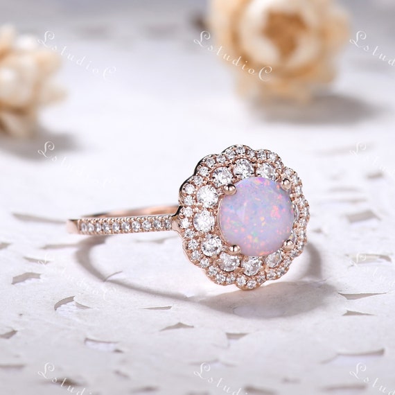 Gold, Opal and Diamond Blossom Ring