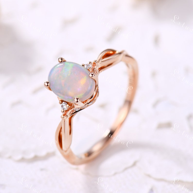 Oval Fire Opal Ring Rose Gold Split Shank Engagement Ring - Etsy