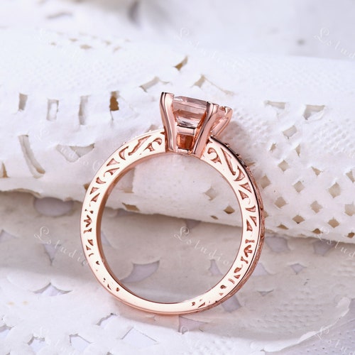 Cushion Cut Morganite Engagement Ring Rose Gold Vintage Morganite Wedding Ring Dainty Morganite Ring shops Silver Promise Anniversary Ring for Her