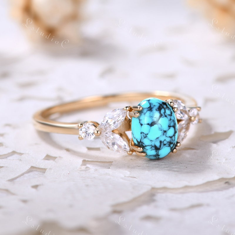 Blue Turquoise Rhombus Statement Ring