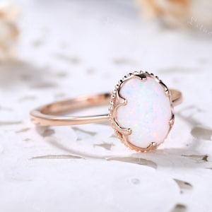 Minimalist Opal Engagement Ring 14k Rose Gold Fire Opal Sterling Silver Ring Solitaire Ring Birthstone Ring Dainty Opal Ring Promise Ring