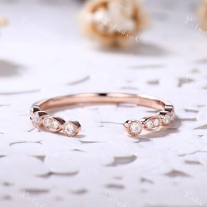 Moissanite Wedding Band Rose Gold Gap Wedding Band Dainty Wedding Band Women Stacking Ring Rose Gold Promise Ring Sterling Silver Ring