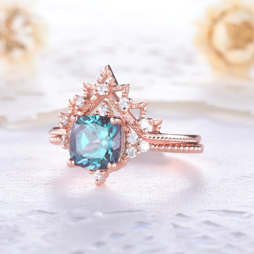 Vintage Alexandrite Engagement Ring Rose Gold Ring Snowflake | Etsy