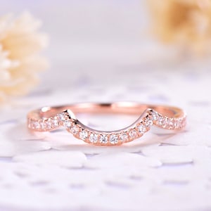 Moissanite Wedding Band Rose Gold Moissanite Wedding Band Curved Wedding Band Dainty Wedding Band Stackable Ring Sterling Silver Ring