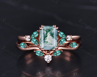 エメラルドカット レッドガーネット エンゲージリングセット