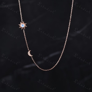 Sonne und Mond Mondstein Halskette Einzigartige Mond Halbmond Halskette Rose Gold Himmlische Halskette für Frauen Handgemachter Schmuck Geschenk für Sie