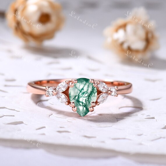 Moss agate sale ring etsy