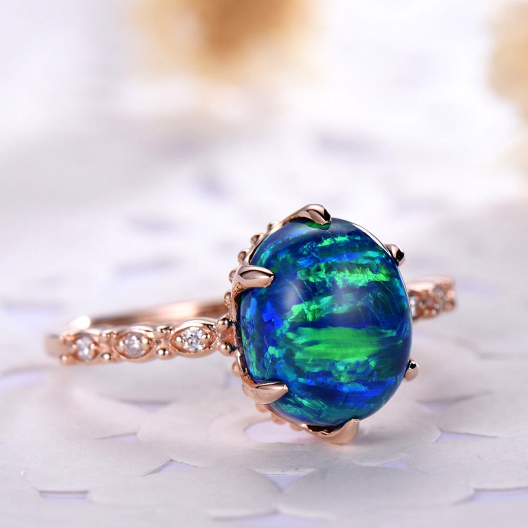 Black Fire Opal Engagement Ring 14k 18k Rose Gold 925 Sterling Silver