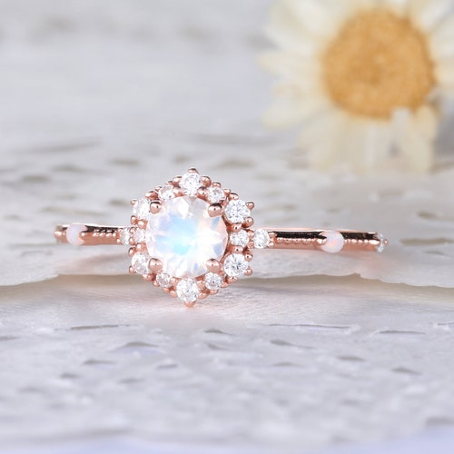 Art Deco Morganite Ring Set Rose Gold Wedding Ring 7mm - Etsy