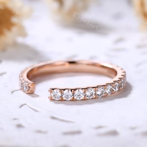 Moissanite Diamond Wedding Band Rose Gold Open Ring Dainty Wedding Ring Gap Stacking Ring Women Promise Ring Unique Ring Matching Ring