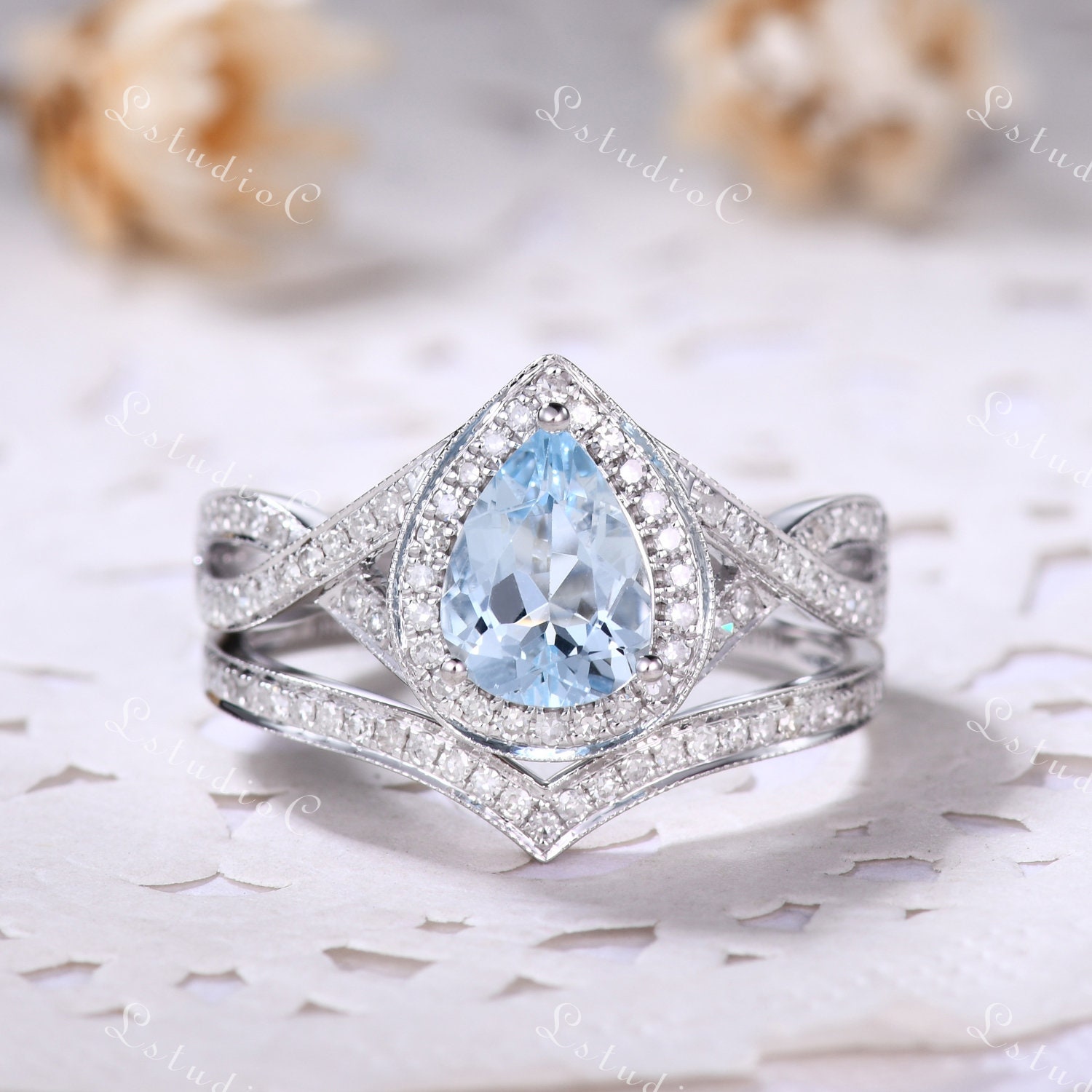 Aquamarine teardrop deals engagement ring