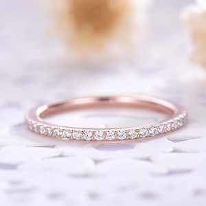 Moissanite Wedding Band Rose Gold Wedding Band Dainty Wedding Band Women Stacking Ring Rose Gold Promise Ring Sterling Silver Eternity Ring