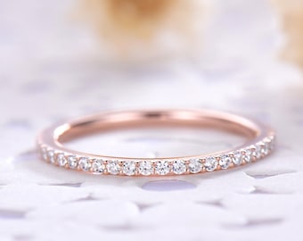 Moissanite Wedding Band Rose Gold Wedding Band Dainty Wedding Band Women Stacking Ring Rose Gold Promise Ring Sterling Silver Eternity Ring