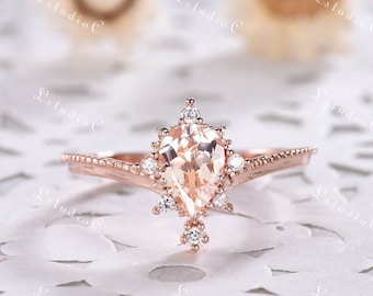 Zierlicher Morganit Verlobungsring Sterling Silber Ring RoseGold Ring Frauen Ring