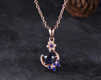Star Shape Blue Sandstone Sapphire Pendant Necklace Celestial Star Moon Pendant Blue Stones Pendant Galaxy Nebula Pendant Night Sky Pendant