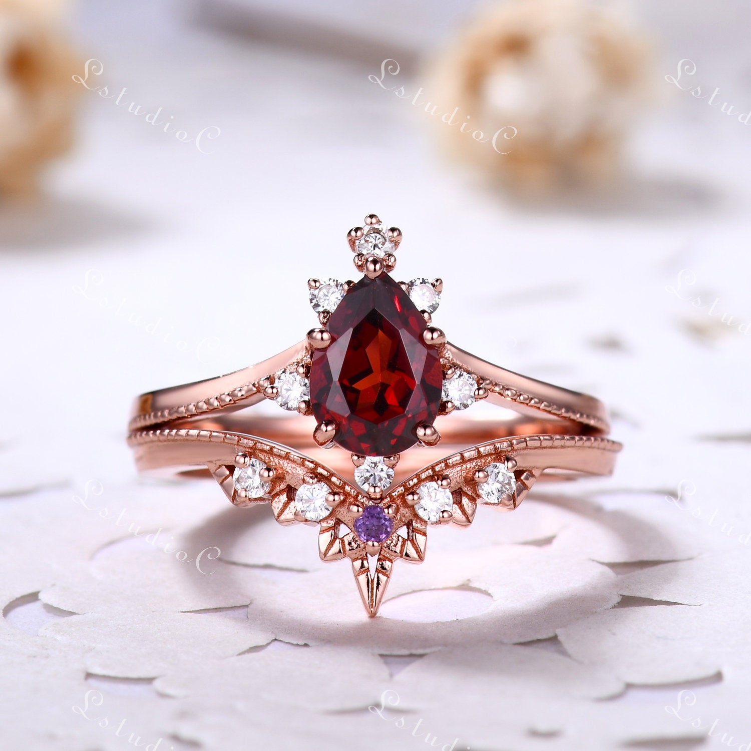 LAZLUVU Rose Gold Plated Rings for Women Engagement Wedding Promise Rings Jewelry Gift for Mom Size 5-10 
