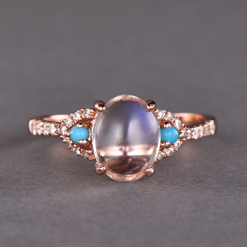 Rainbow Moonstone Engagement Ring Turquoise CZ Diamond 14k - Etsy