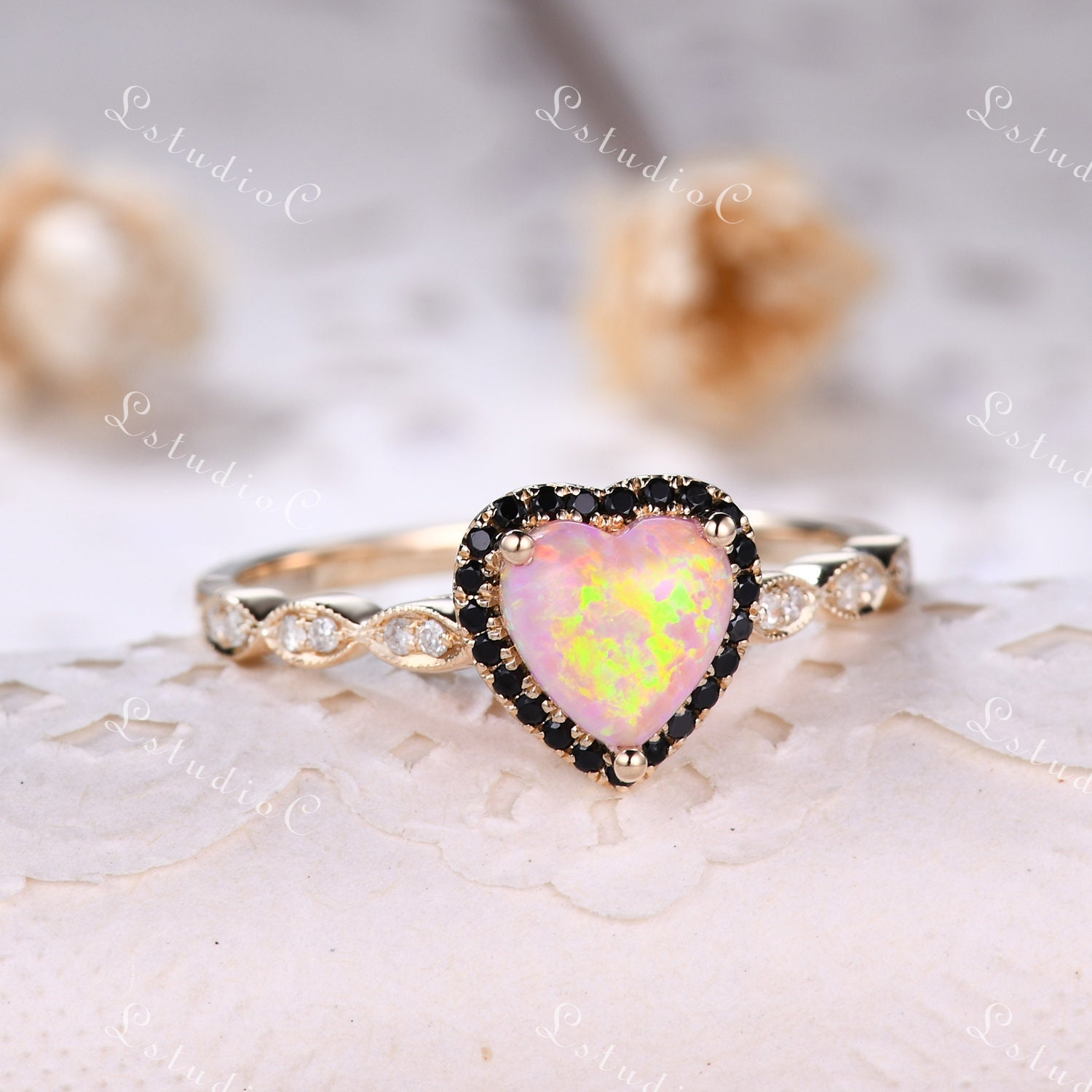 Heart shaped shop opal engagement ring